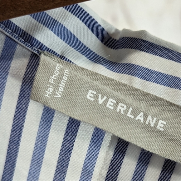 Everlane Shirt Women PJ Blue Button Up Woven Pajama Top Silky Cotton Crop - Picture 4 of 11